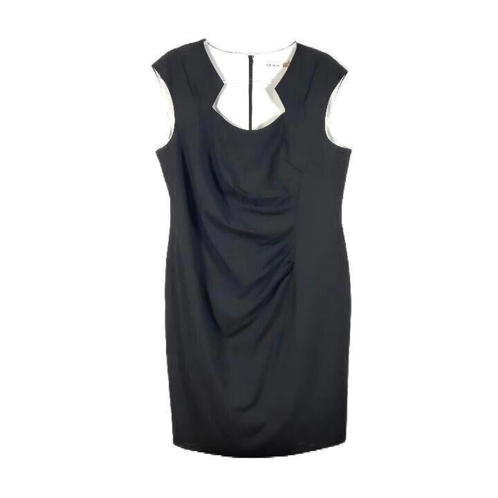 New - Calvin Klein Black Sleeveless Princess Neckline Sheath Midi Dress 14 14W